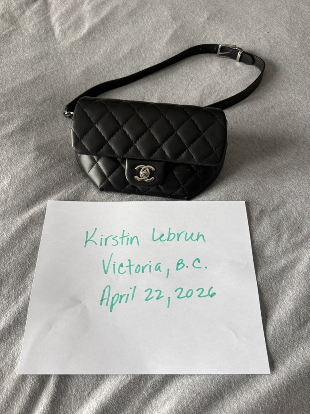 CHANEL Black Quilted Leather Mini Belt Bag with Silver CC